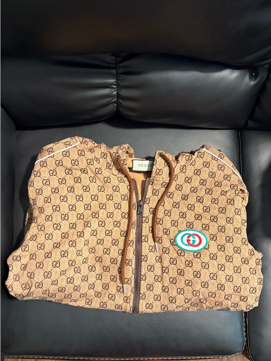 Gucci Jackets & Blazers - Gucci Brown GG Monogram Zip-Up Hoodie Vest with Red & Green Patch